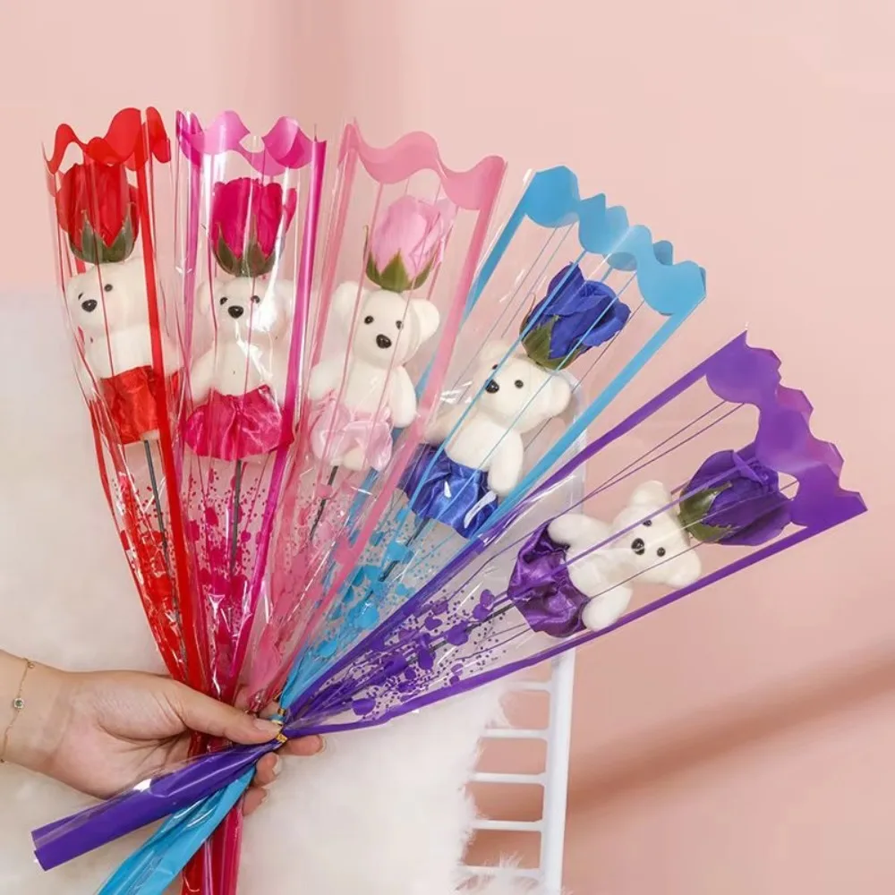 새로운 비누꽃 사랑스러운 곰돌이 졸업 꽃다발 졸업 선물 DIY 인공 장미꽃 곰돌이 꽃다발 장식