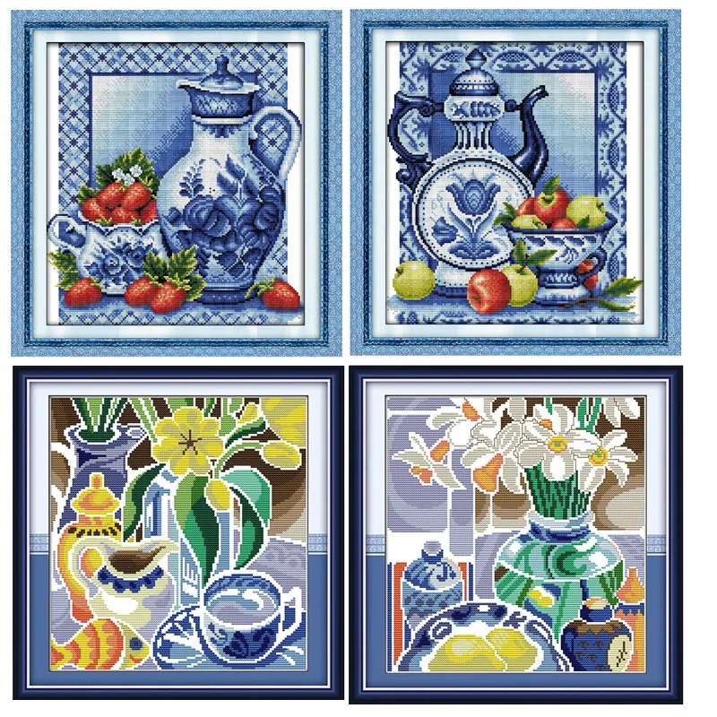 Coloured potter Porcelain Fruite Painting Chinese Cross Stitch Home Decor Counted Printed On Canvas DMC 14CT 11CT Embroidery Set
