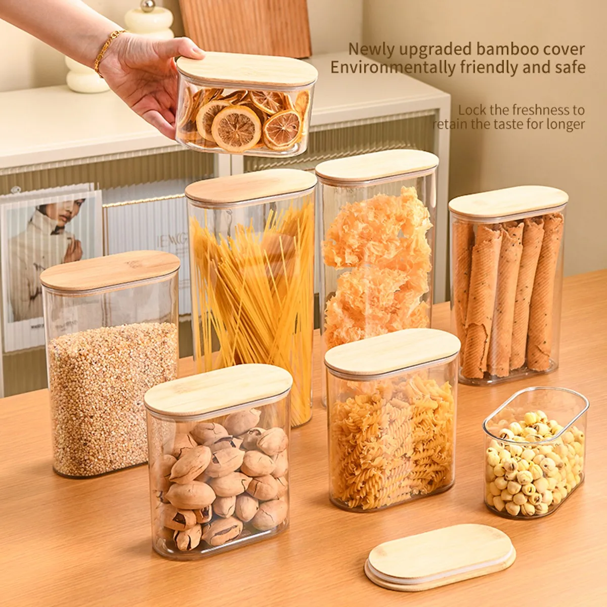 Storage Containers with Lids,Clear Food Jars Fits for Pantry,Coffee Bar,Airtight Canisters for Organizer Pasta,Sugar,Coffee Bean 6