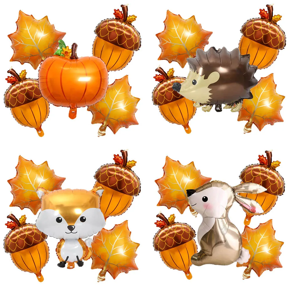 5 stücke Herbst Ahornblatt Tannenzapfen Kürbis Folie Ballons Eichhörnchen Fuchs Tiere Ballon Thanksgiving Geburtstag Party Decor Kinder Geschenk