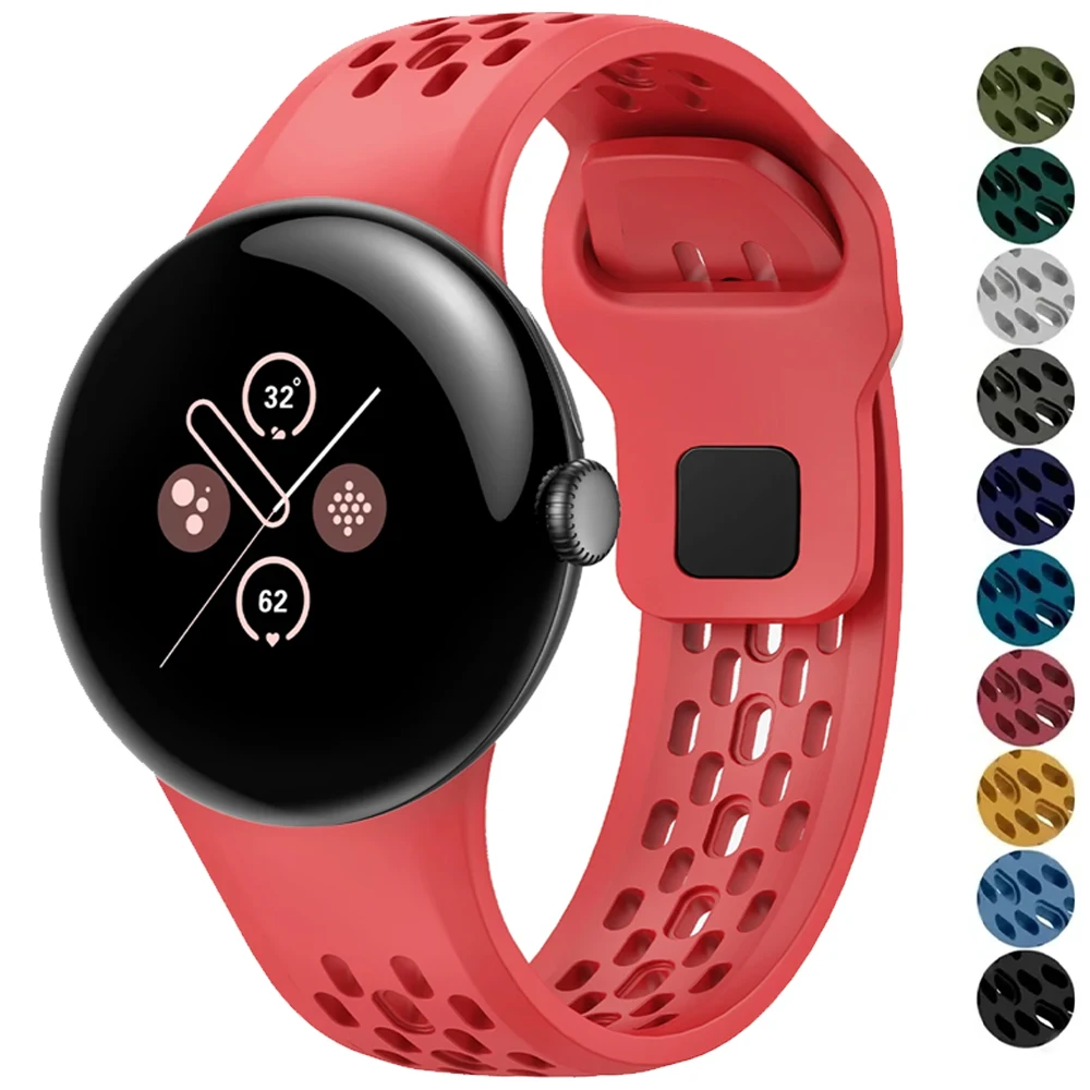 Breathable Silicone Sports Watch Band - Porous Design, 45mm, Multiple Colors Available