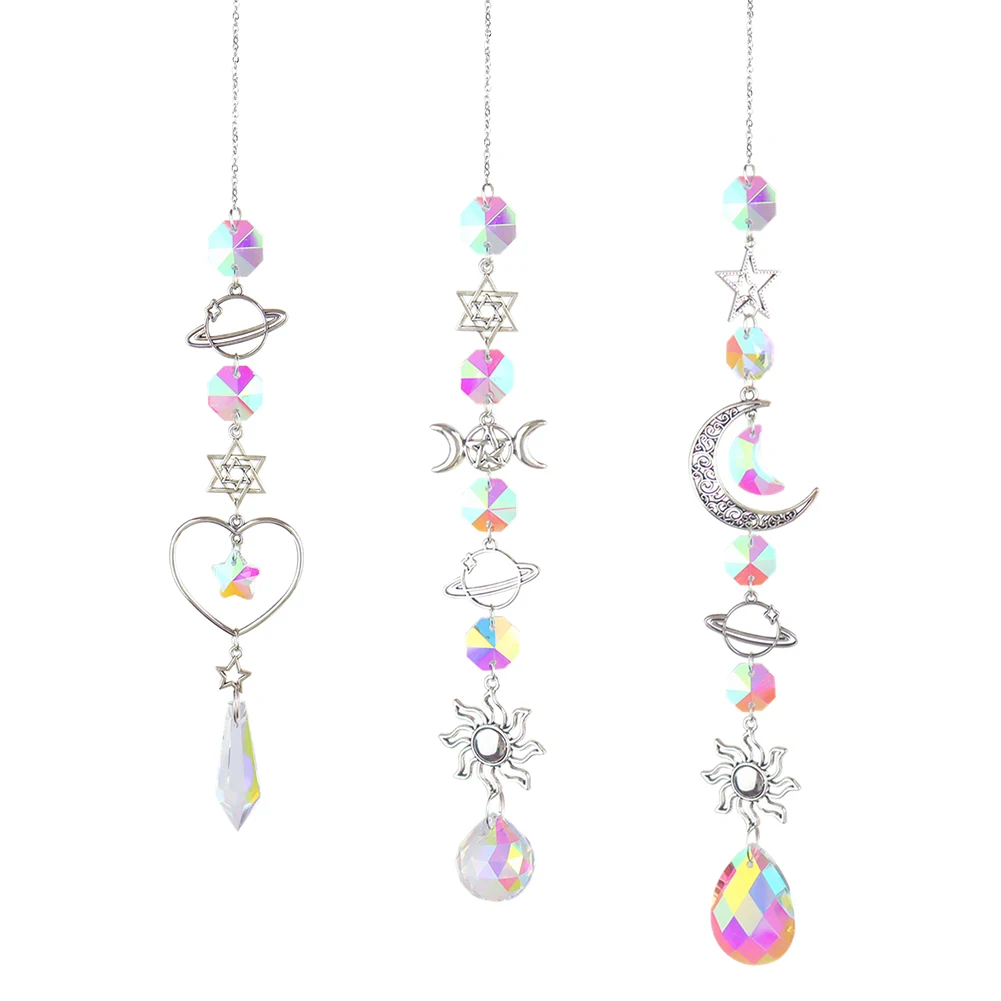 Crystal Wind Chime Moon Sun Catcher Diamond Prisms Pendant Dream Catcher Rainbow Hanging Drop Home Garden Decor Windchime 1pc wind chime