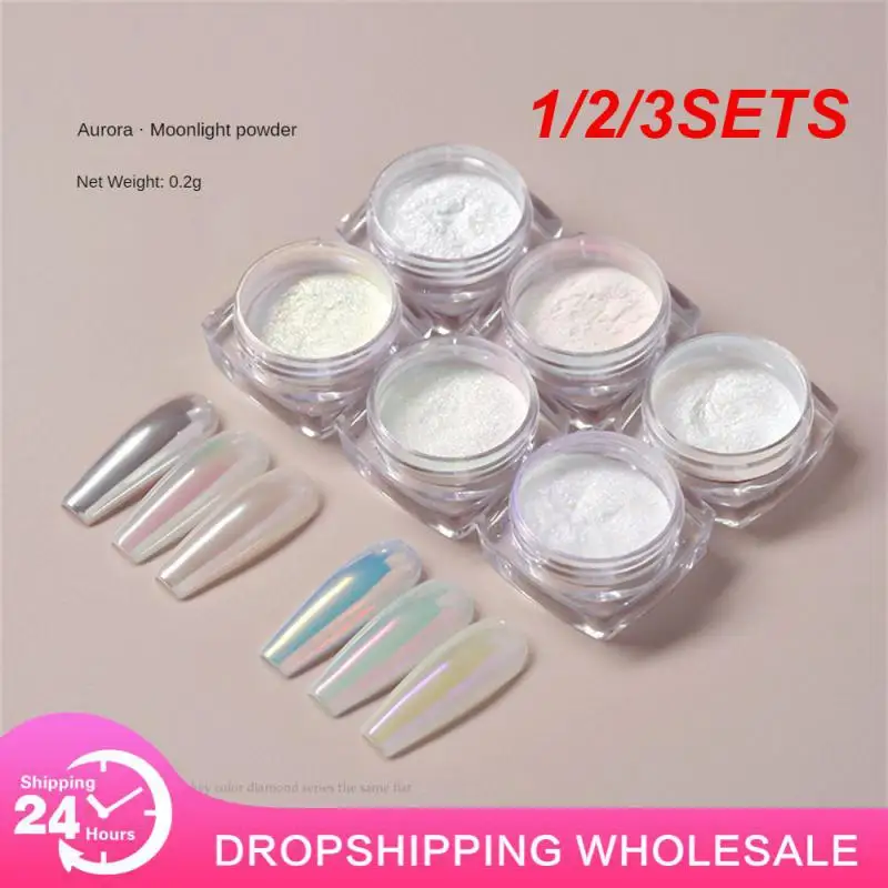1/2/3SETS Mirror Powder Difficult To Remove Makeup 6 Options Nail Art Aurora Powder Mirror Flour No Flying Powder