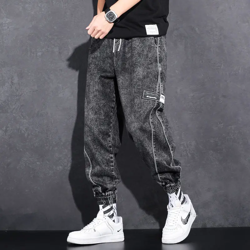 

Men Loose Binding Korean Fashion Harlan Jeans Streetwear Drawstring Harajuku Baggy Denim Cargo Pants