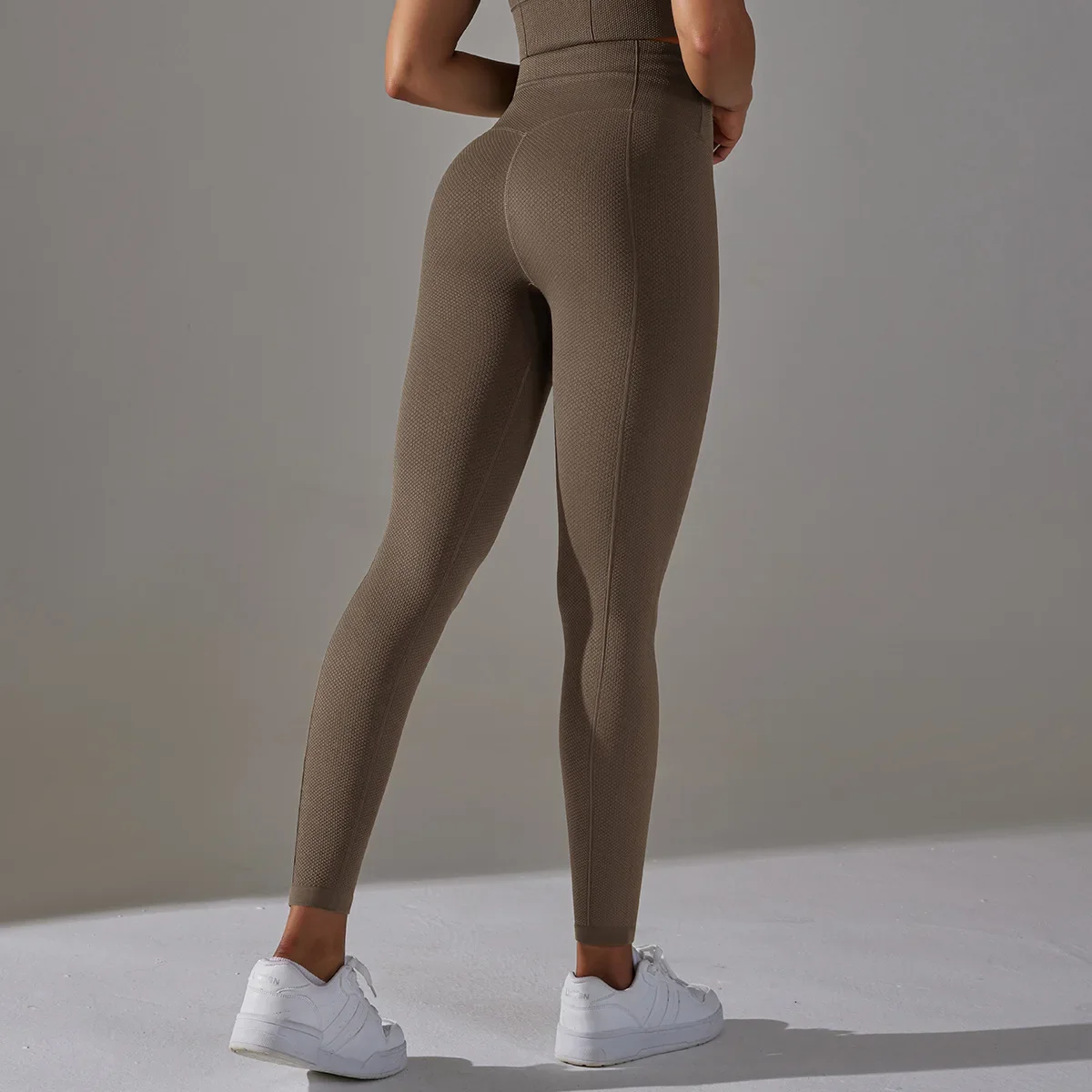 Women's Beige High Waist Seamless Ribbed Leggings - AliExpress