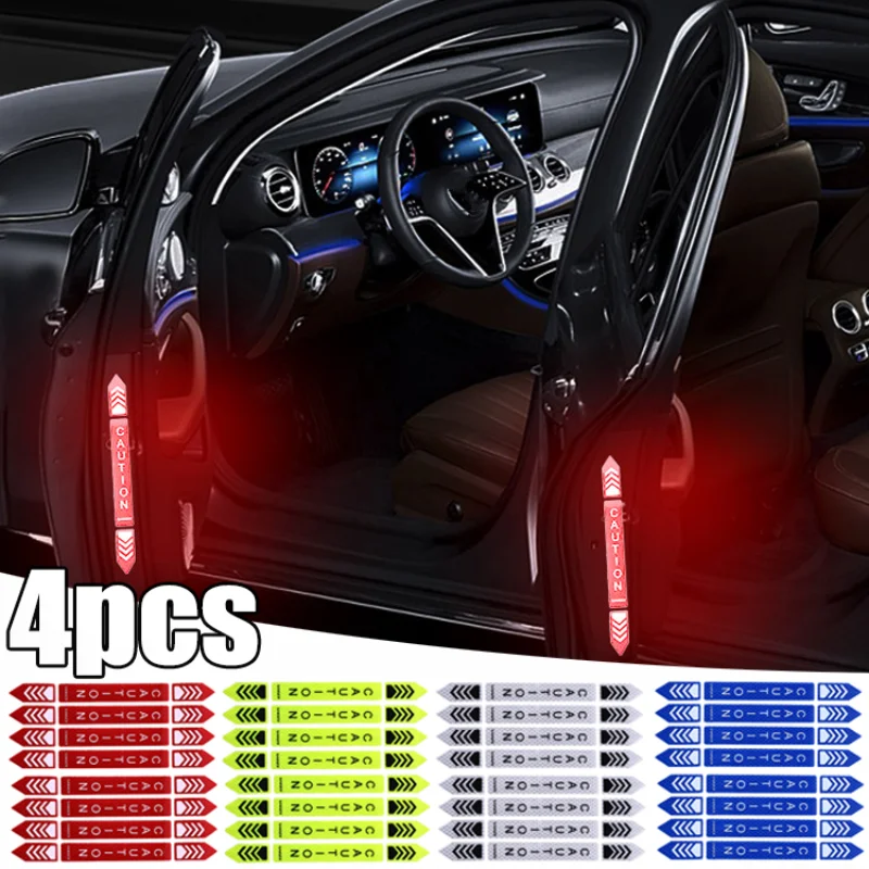 

4pcs Car Door Warning Reflective Stickers Night Safety Warn Mark Waterproof Car Body Reflector Decals Auto Accessories