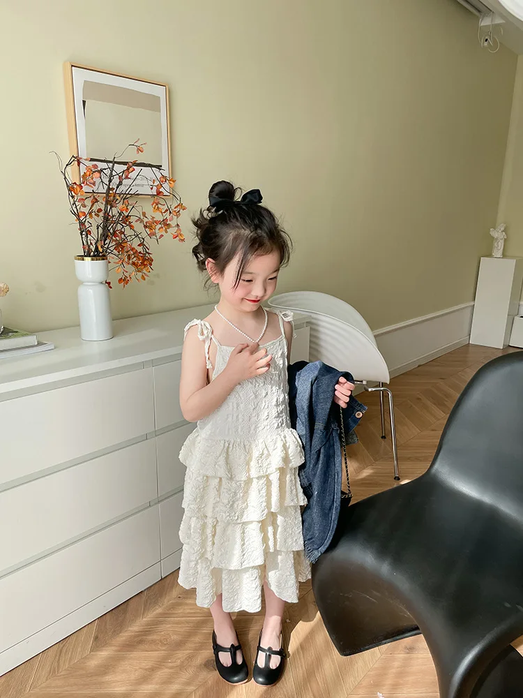 Girls Summer New Casual Cool Fairy Cake Dress Strap Dresses Children's Clothing Lightweight Breathable Gown for Kids Age -18 - 3