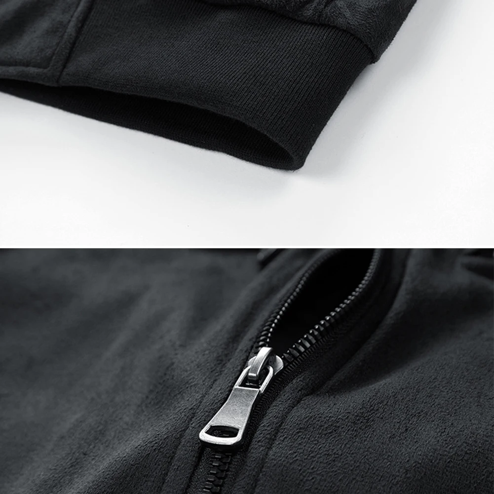 Men's Casual Suede Thick Cotton Jacket Autumn Winter Long Sleeve Pocket Solid Color Zip Up Top Male Clothing Coat Jackets