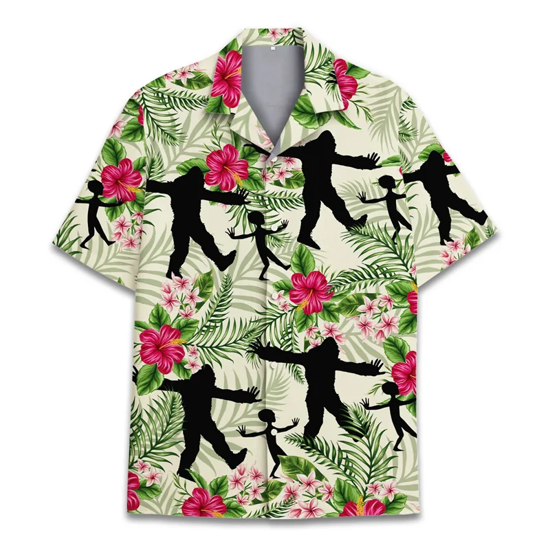 thumbnail image 1 of Camisa hawaiana con estampado 3D de mono y orangután para hombre, camisas de vacaciones de verano, camisas de manga corta con botones para la calle, la playa, el surf, Aloha, 1 of 5
