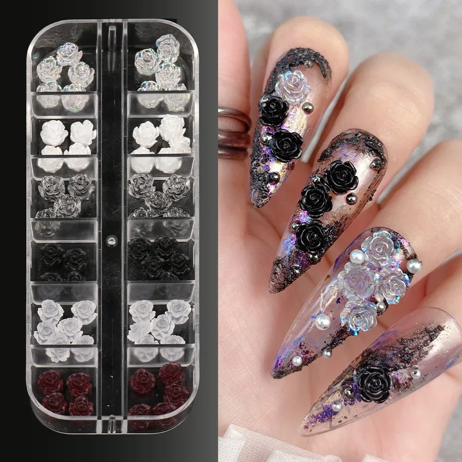 12 Gitter Matte Kamelie 3D Nail Art Dekoration Charms Acryl Blumen Dekor Rose Valentine Punk Y2K Zubehör Schmuckteile – Detail 1