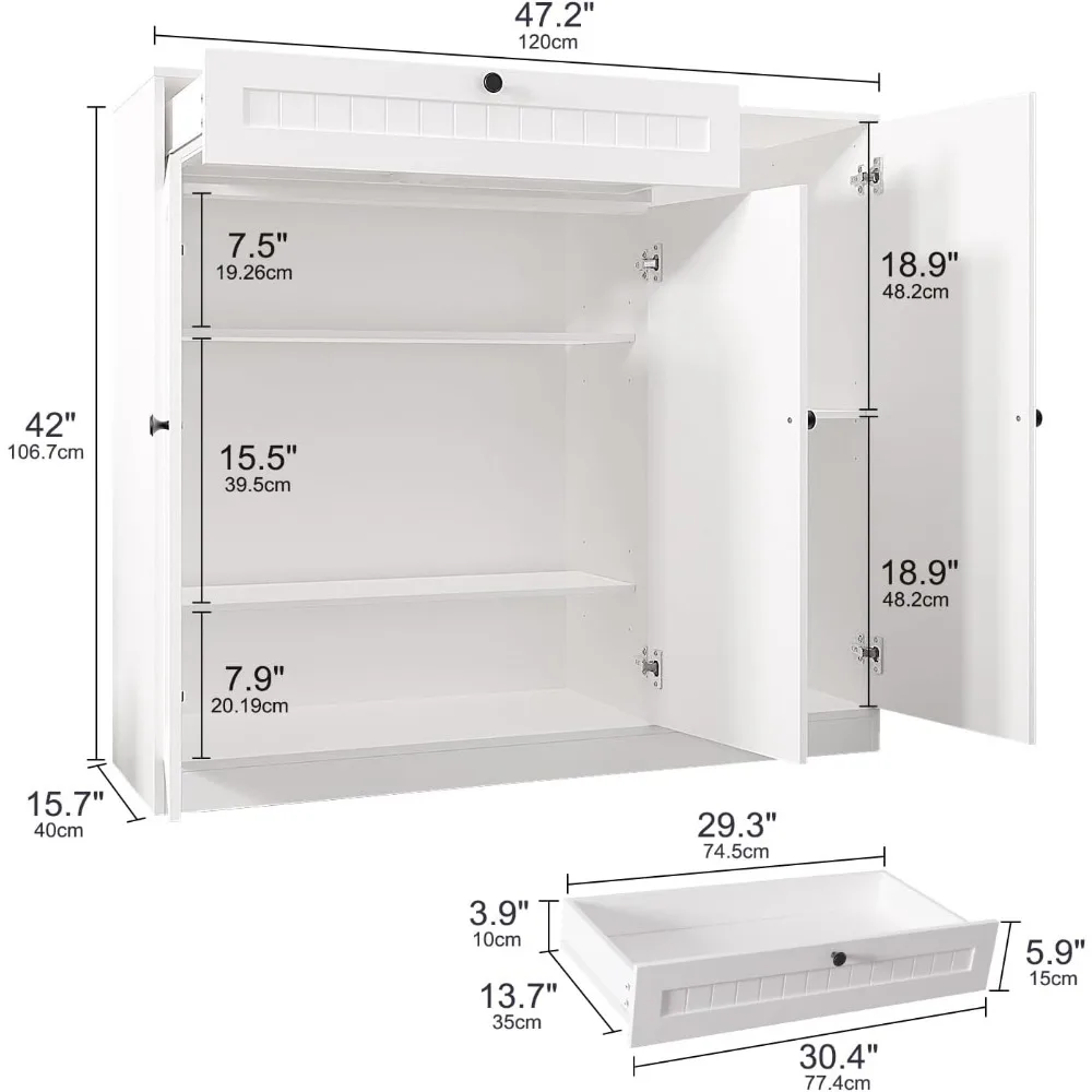 Shoe Storage Cabinet with 3 Doors, 5-Tier Shoe Cabinet with Drawer, 42" Tall Shoe Cabinet Storage with Adjustable Shelves, 2