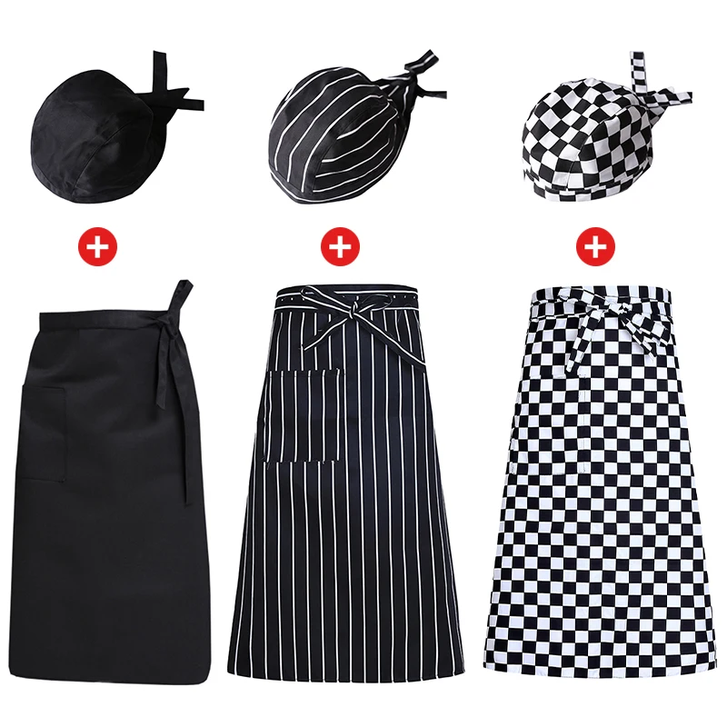 Pirate Chef Hat Catering Workwear sets Chef's Cap Apron Restaurant Kitchen Cook Pinafore Household Kitchen Cooking Apron Hat Set