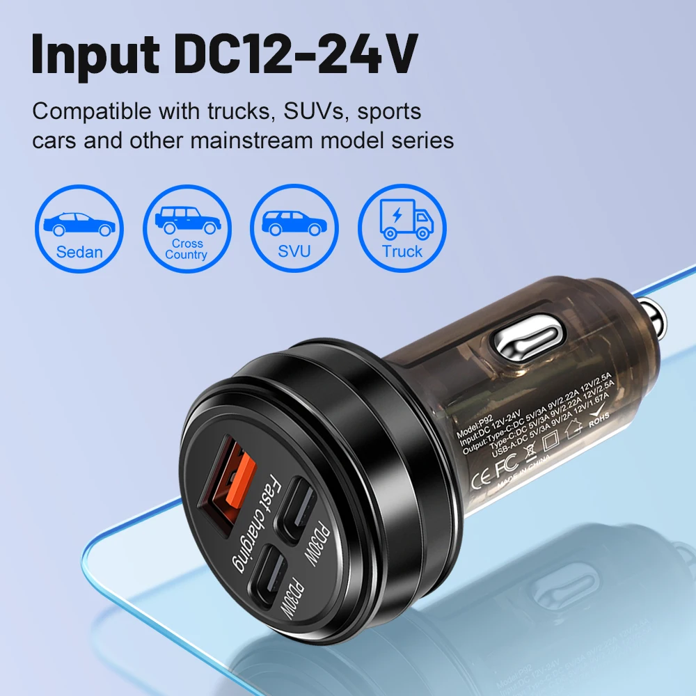 80W Fast Charger 3 Ports PD USB Car Charging Mobile Phone Type-C Adapter Quick Charger in Car for iPhone Samsung Xiaomi