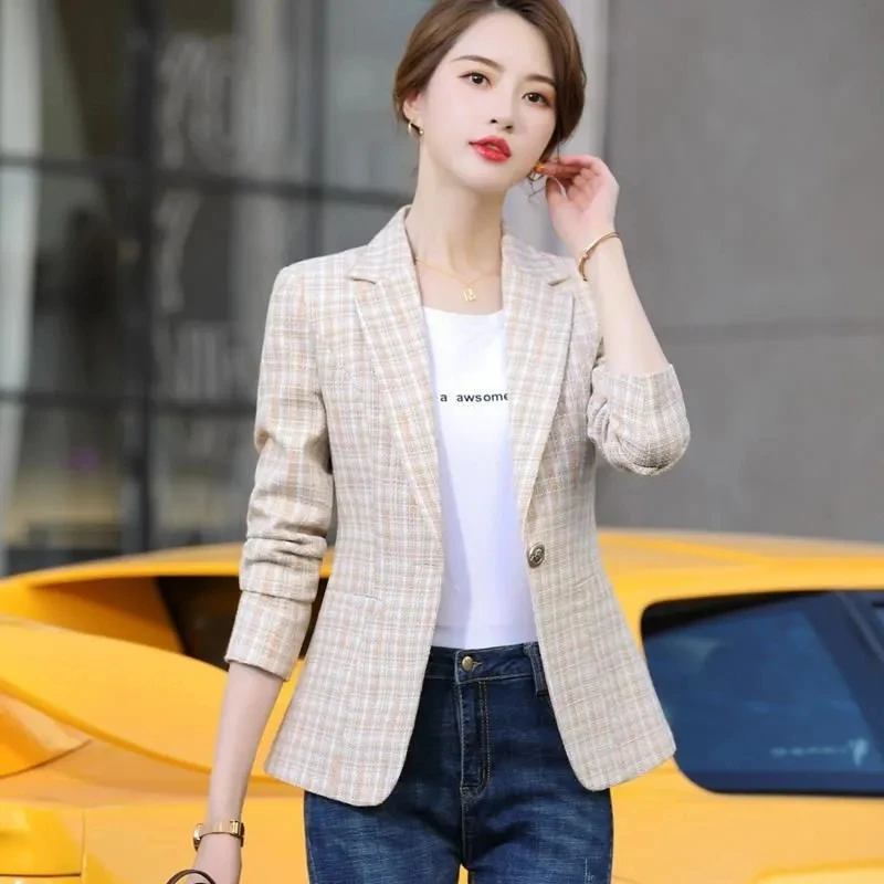 

Khaki Suit Women's Coat 2023 New Spring Autumn Fashion Korean Long Sleeve Blazers Woman Jacket Casual Office Ladies Blazer Tops