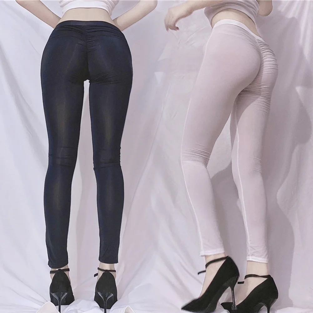 Sexy Women's See Through Yoga Leggings Low Waist Elastic Sheer