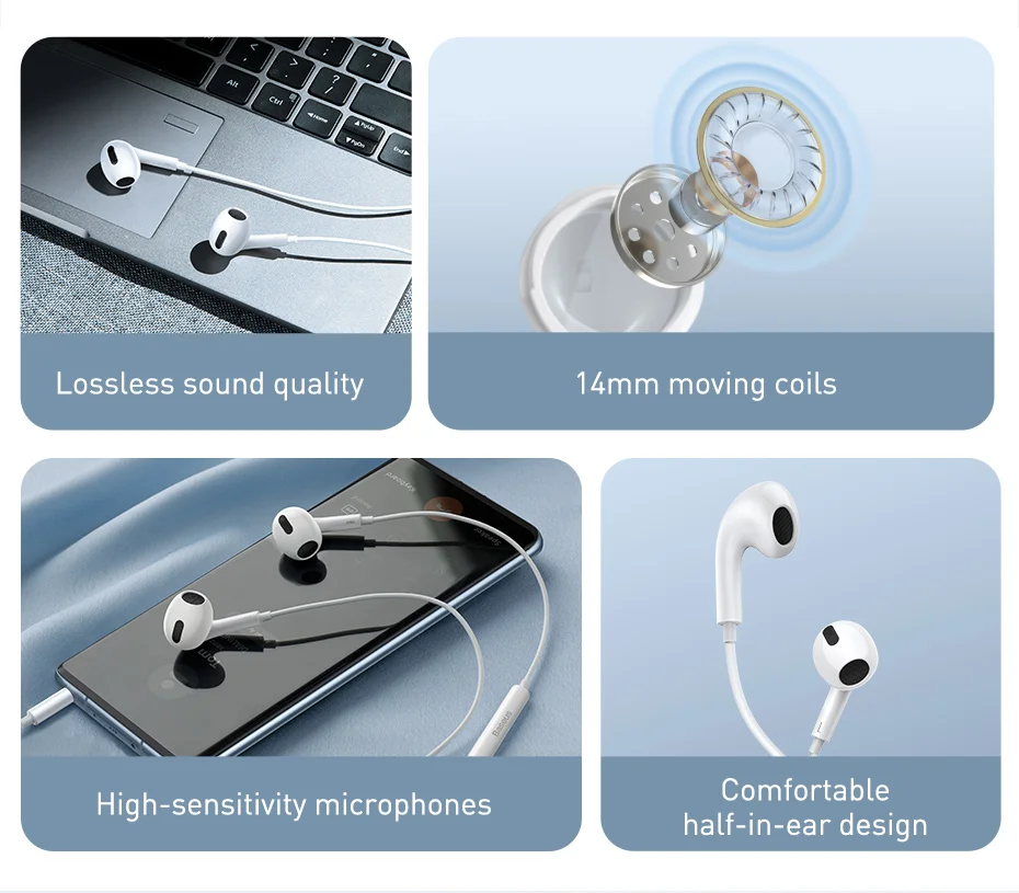 Tai nghe Baseus Encok 3.5mm Lateral In-Ear Wired Earphone H17 đeo thoải mái