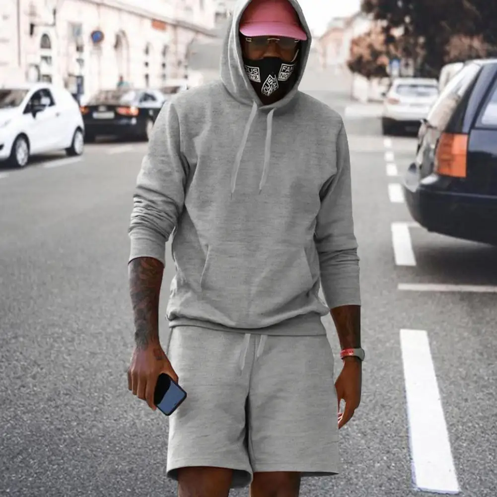 

Breathable Men Sports Suit Hoodie Shorts Set for Men Men's Casual Tracksuit Set with Hoodie Drawstring Pockets for Spring Autumn