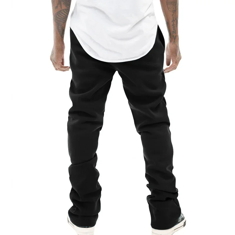 Streetwear Mens Straight Pants Casual Pleated Design Slim Fit Flare Trousers for Men Spring Summer Vintage Drawstring Pants Male