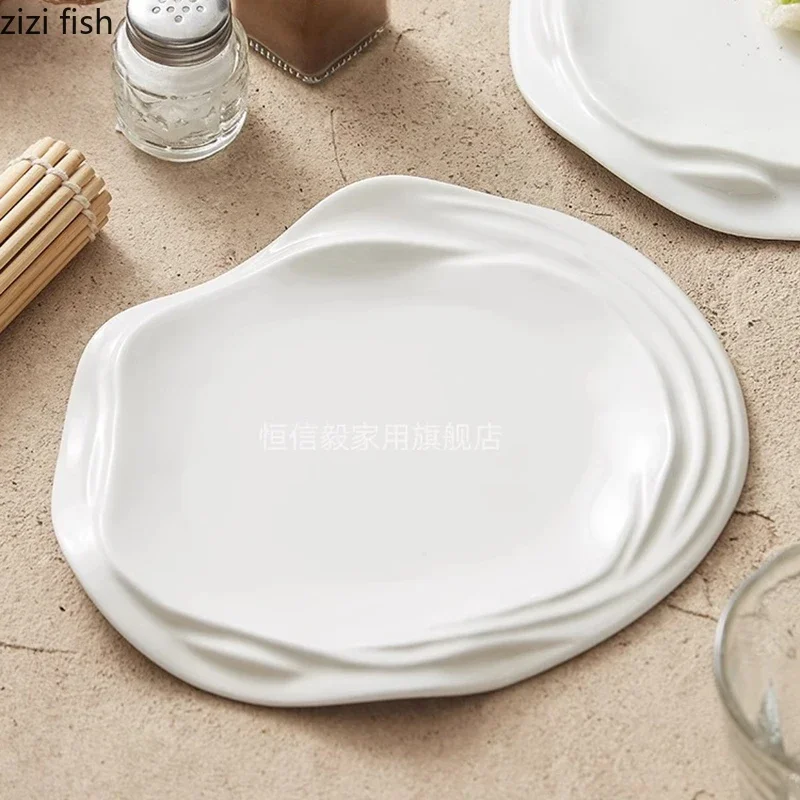 Pure White Water Ripple Ceramic Dining Plate Restaurant Creative Dessert Plate Pasta Snack Plates Specialty Tableware