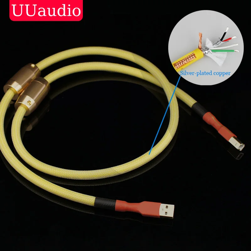 High Quality 4N Silver-plated OFC USB Cable With Dual Magnetic ring A-B for Hifi DAC Amplifier