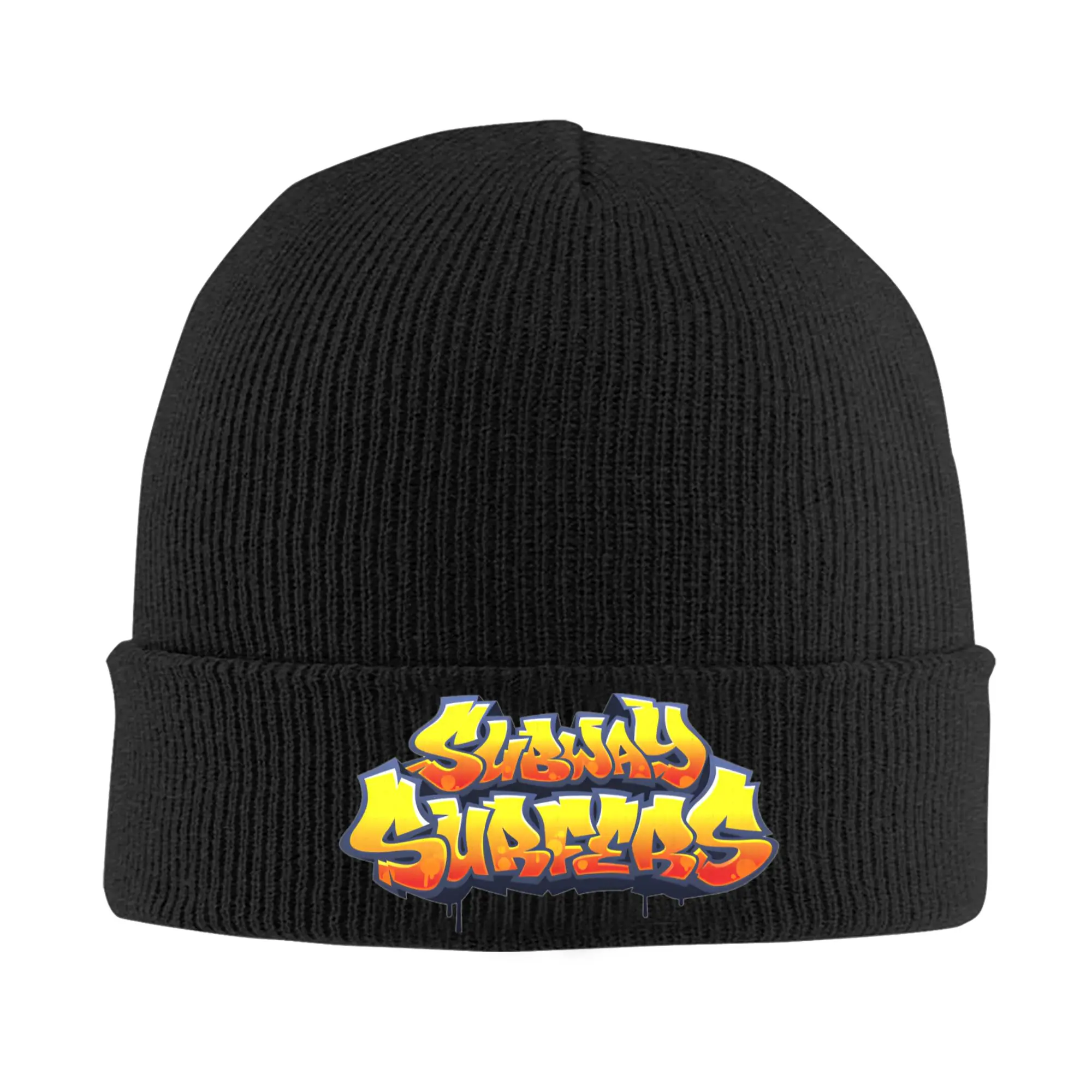 Subway Surfers Logo Strickmützen Damen Herren Mützen Herbst Winter Hüte Acryl Videospiel Warme Mütze