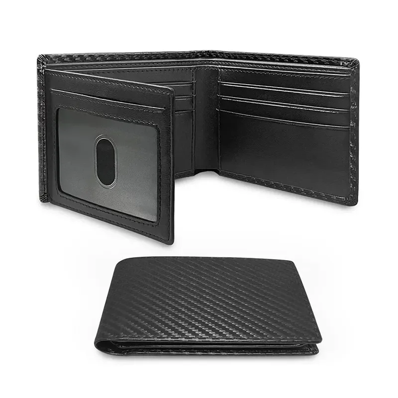 

Slim Minimalist Tri-Fold Wallet Carbon Fiber RFID Blocking Men's Wallet With ID Window and 9 Card Slots