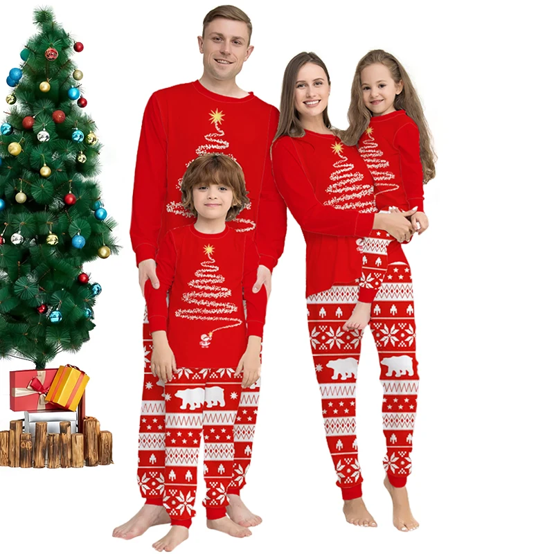 thumbnail image 1 of Conjuntos de pijamas navideños de algodón de invierno para toda la familia, pijamas vintage con estampado de árbol de Navidad de Papá Noel para mamá, papá y niños, ropa para el hogar, 1 of 5