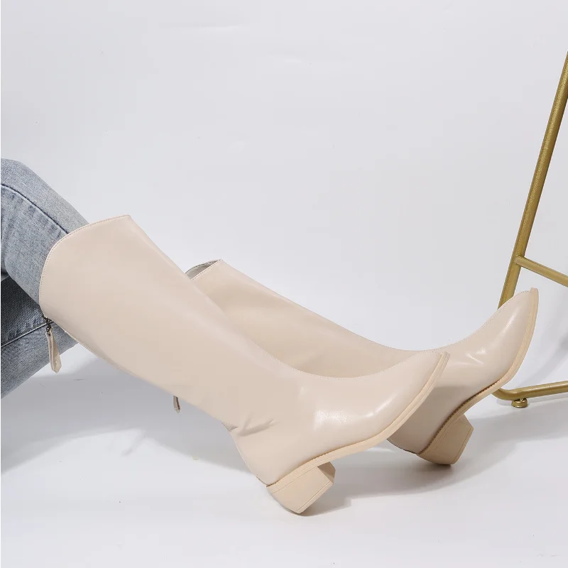 Women's Pointy Knee-high Boots Platform High Boots Fashion Knight Boots 2023 New Black and White Office Shoes for Women Outdoors