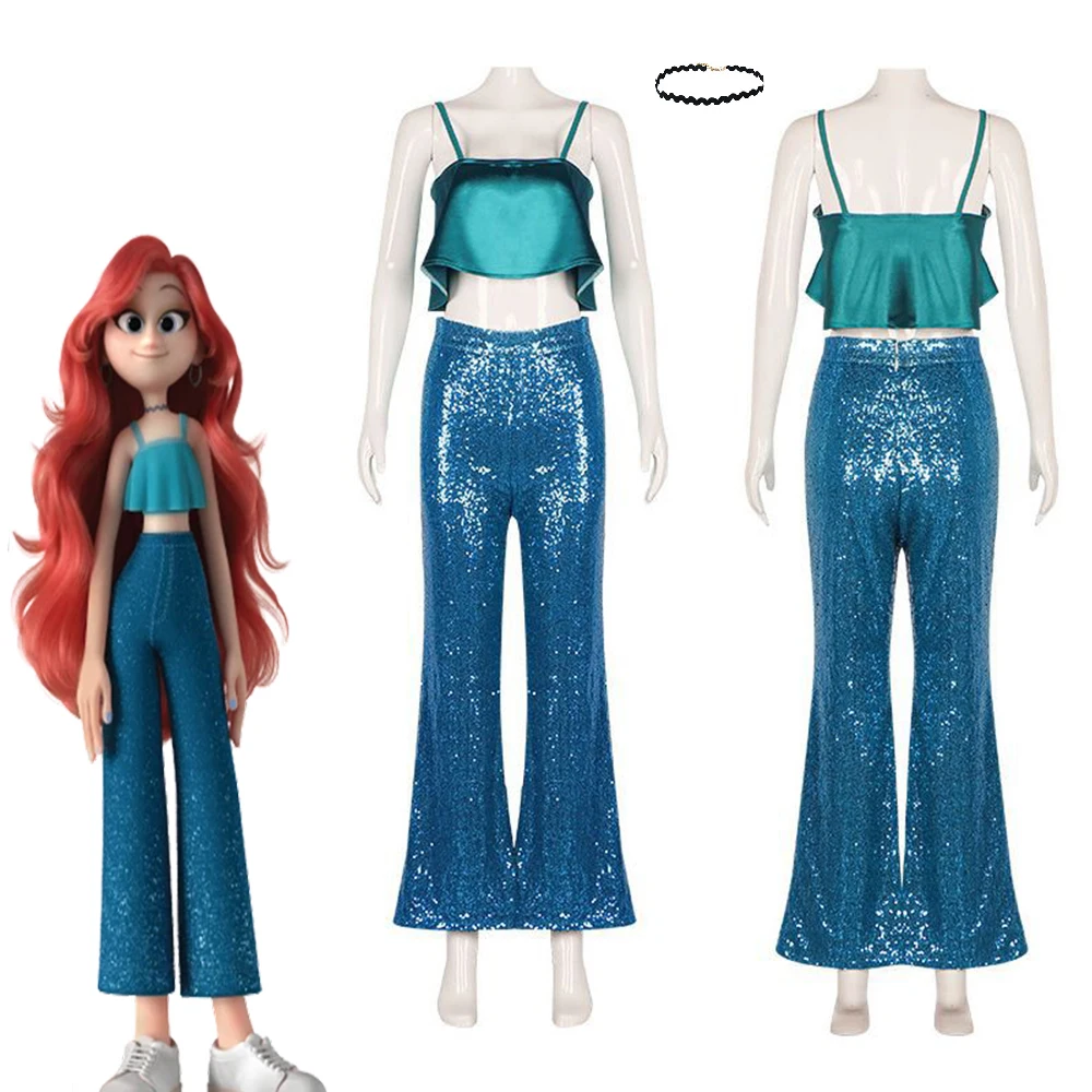 

Anime Girls Ruby Cosplay Women Sexy Sling Crop Top Glitter Sequins Flared Pants Halloween Carnival Party Dancing Show Suit