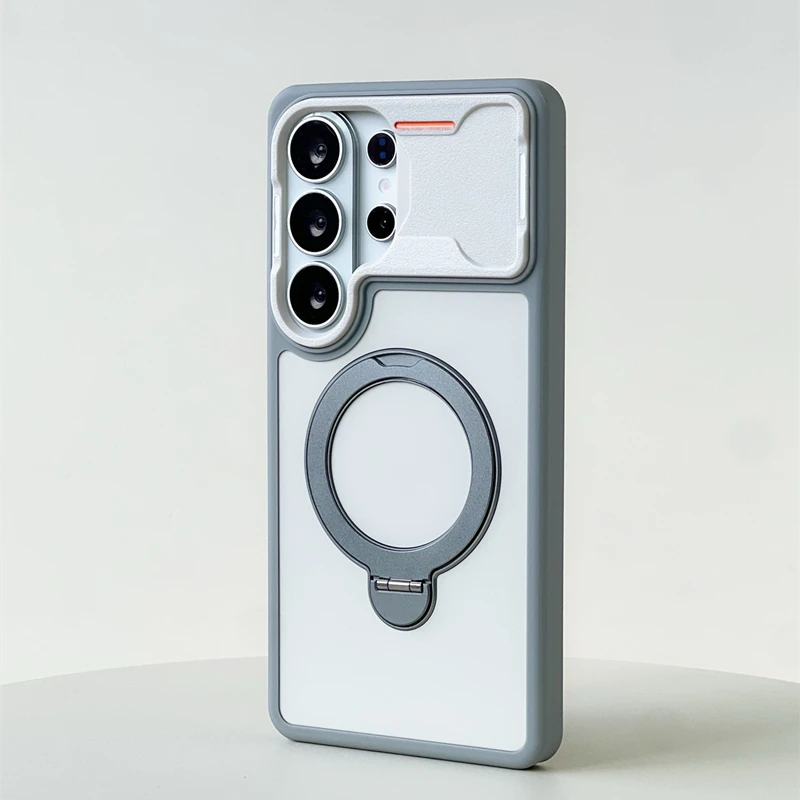 Rotatable Stand Holder Phone Case with Magnetic Wireless Charging - Matte Hard Shockproof Cover