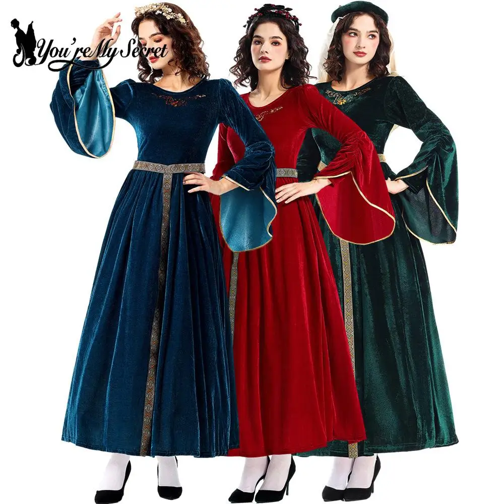[You're My Secret] Women Medieval Costume Halloween Court Ball Flared Sleeve Pr…