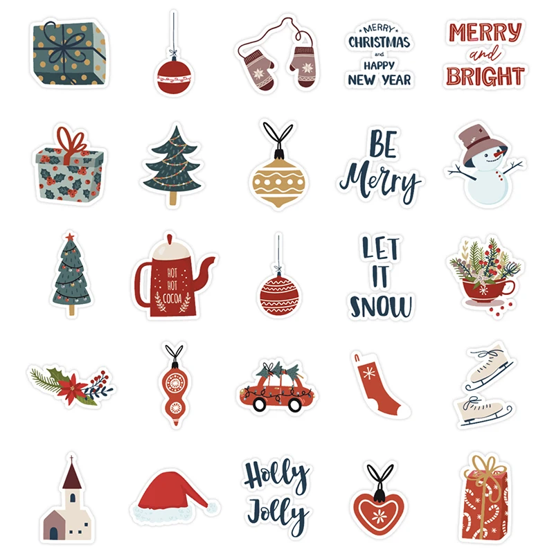 50 Stück süße Weihnachtsaufkleber, Vintage-Stil, Weihnachtsmann, Schneemann, Vinyl, wasserfest, Aufkleber für Wasserflaschen, Scrapbooking – Detail 6