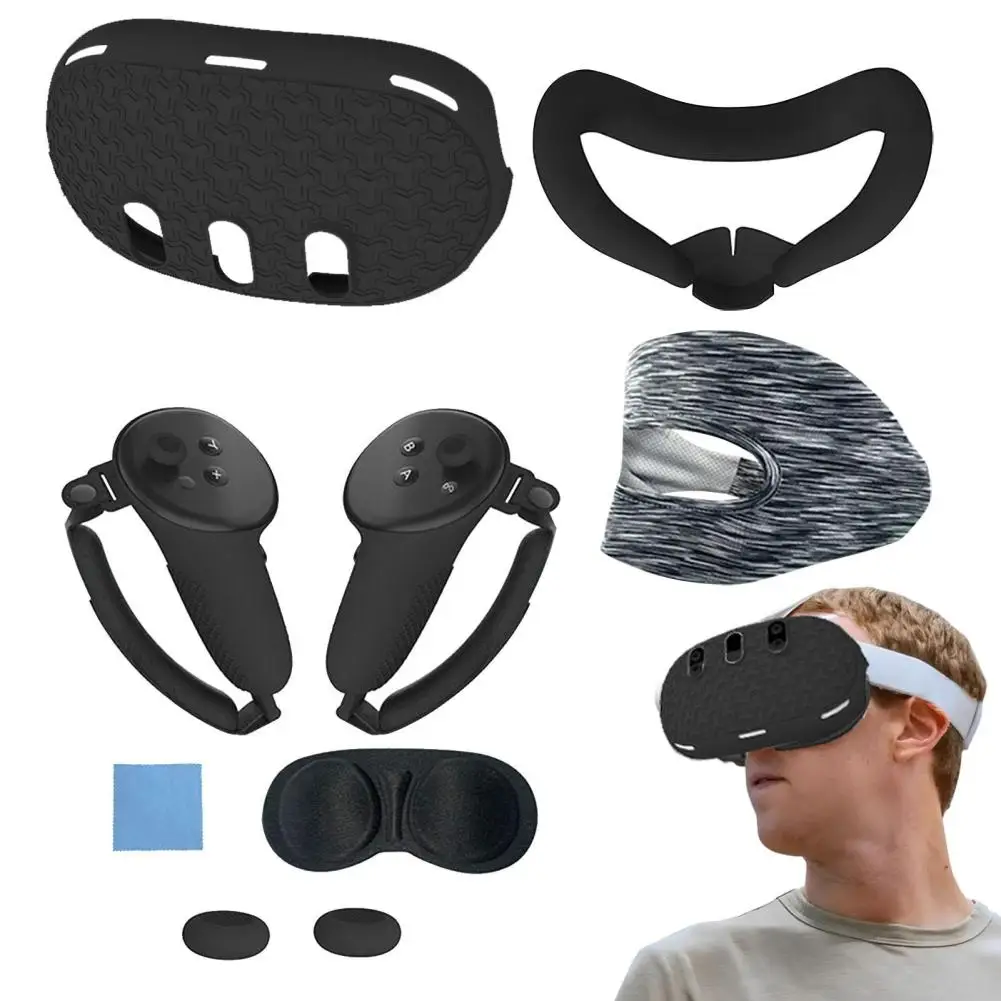 

Набор защитных чехлов 7 шт., силиконовые контроллеры, чехол для захвата гарнитуры виртуальной реальности, чехол для объектива Meta Quest 3, аксессуары виртуальной реальности