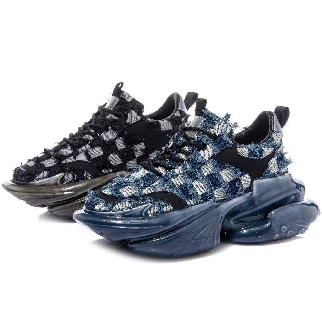 

2023 New Mesh Sneakers Spaceship Women Thick Sole Flat Daddy Shoes Height Increasing Lace Up Platform Women's Sports Shoes B059