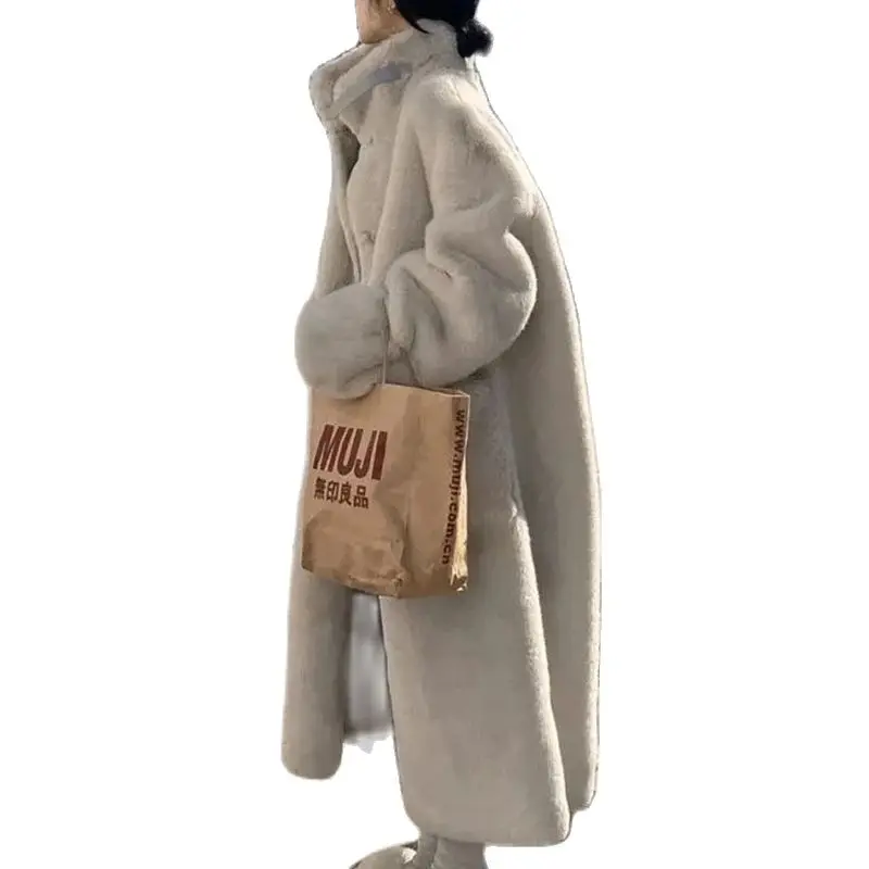 Women's 2024 Winter Mid Length Loose Slim Skin Fur Lntegrated Environmental Protection Mink Fur Coat With Fur Fur Fur Buckle WLF