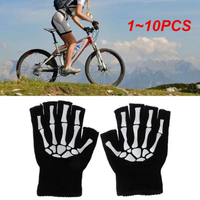 

1~10PCS Warm Knitting Gloves For Adult Solid Acrylic Half Finger Glove Human Skeleton Head Gripper Print Cycling Non-slip Wrist