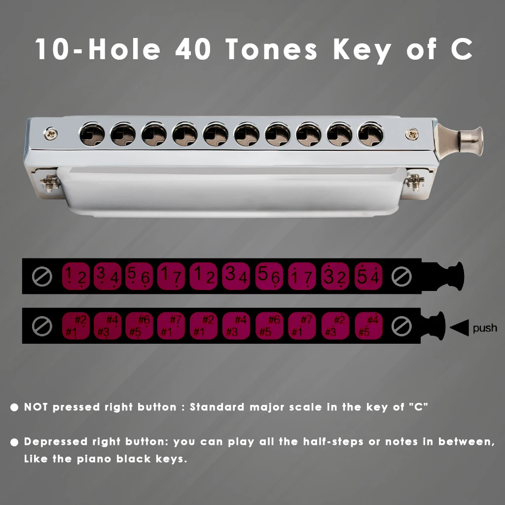 NAOMI Swan Chromatic Harmonica 10/14/16 Holes 40/56/64 Tone Stainless Steel Cover With Precision Engineered Sliding For Beginner