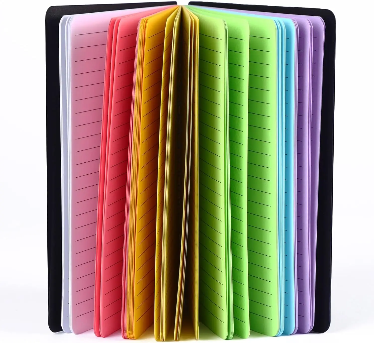Spiral Notebook Set - 5x7 Inch, Black Cover, Multicolor Pages, 200-Page Count