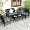 4PCS Patio Rattan Furniture Set, Outdoor Wicker Conversation Set with Tempered Glass Coffee Table, Seat Cushions 4
