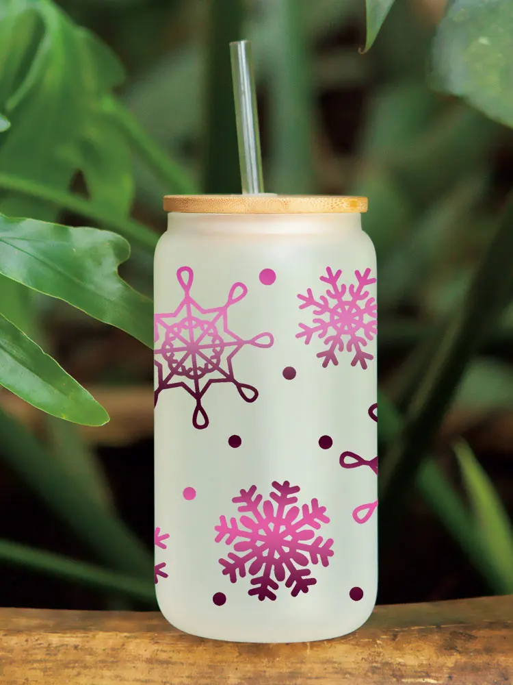 Christmas Design UV DTF Cup Wraps Transfer Sticker For Glass Libbey Can Bottle Self-adhesive Washable DIY D6620 Glass Can Wrap