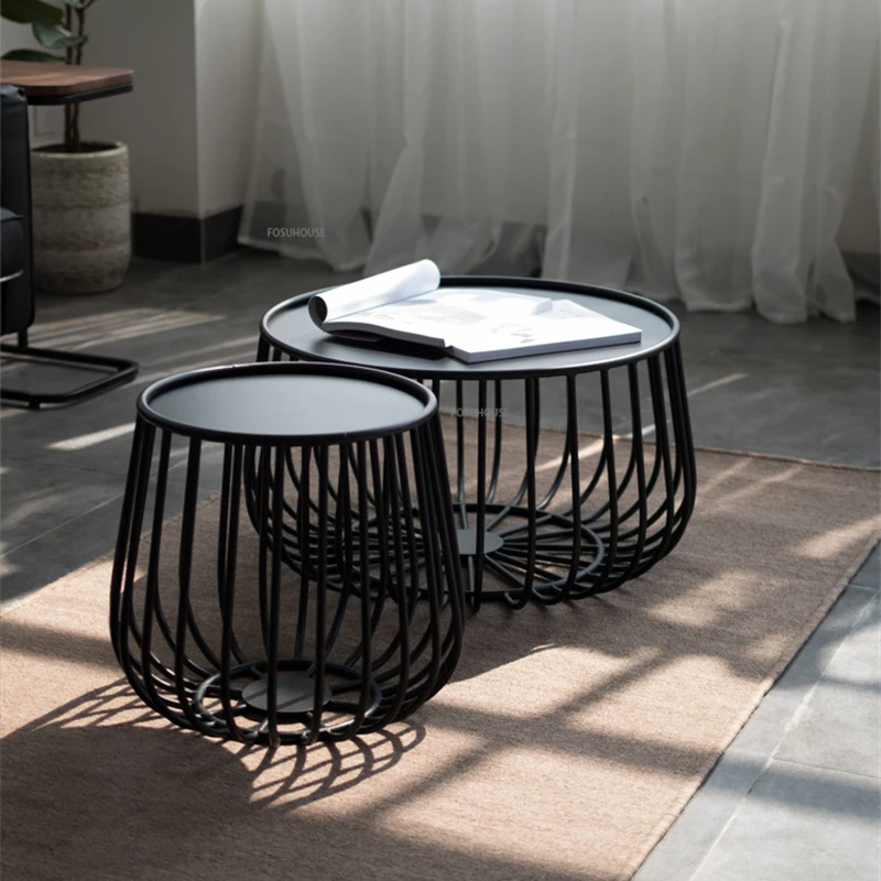 

Nordic Black Iron Coffee Table For Living Room Industrial Creativity Table Small Apartment Round Tea Table Furniture Console HY