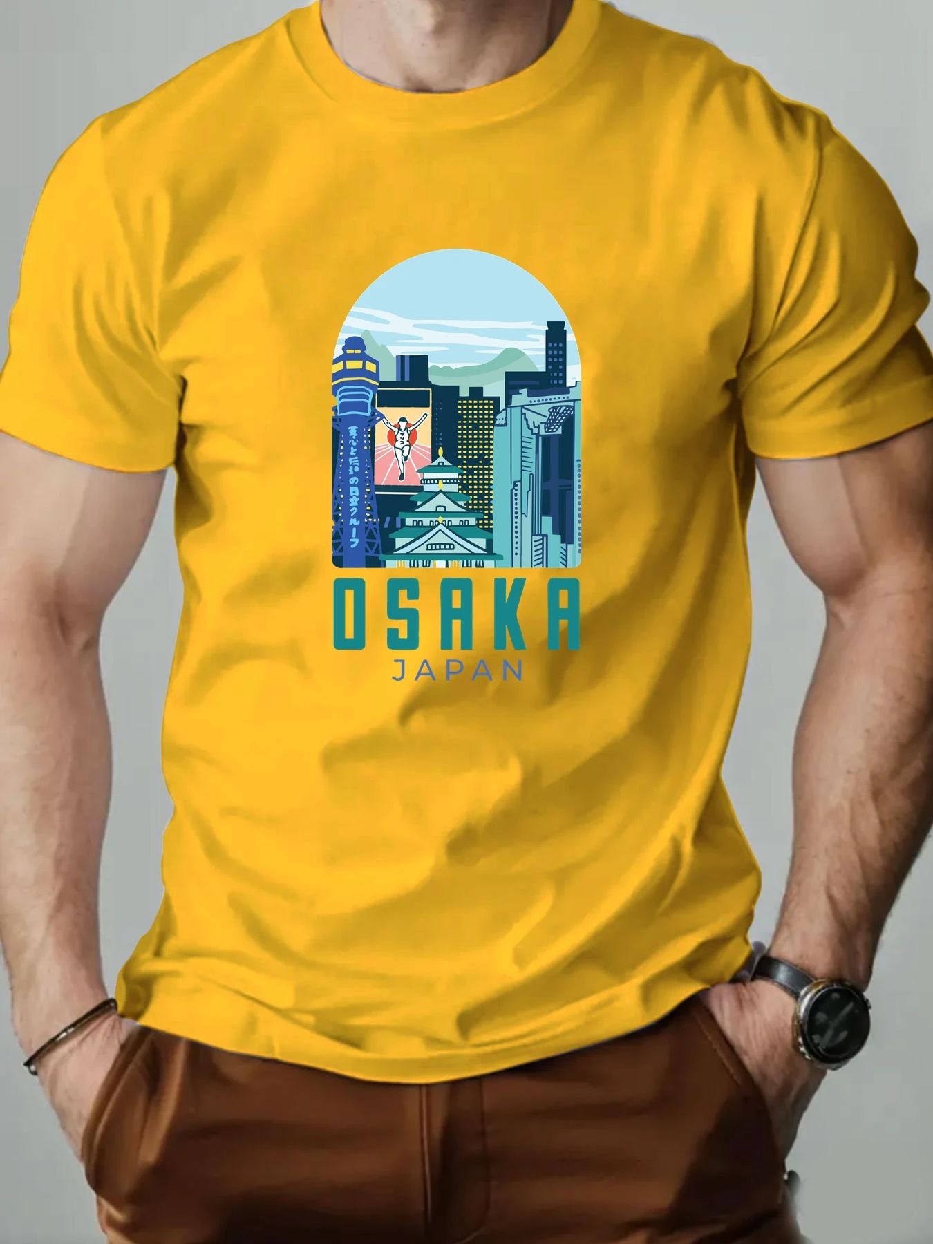 2025 New Men T-Shirt 100% Cotton OSAKA JAPAN Pattern Print