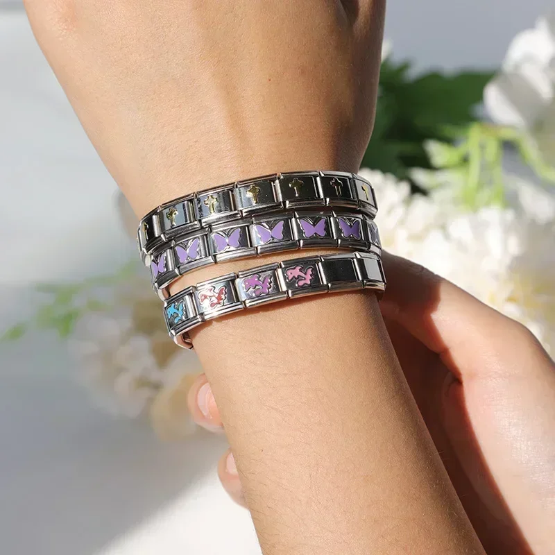 Fashion Butterfly Dolphin Cross Flower Star Italian Links Charm Fit 9mm Stainless Steel Bracelet Jewelry Making DJ463 stainless steel bracelets,charm bracelet,stainless steel jewelry