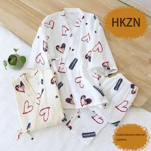 

Sleepwear Women Cotton Women Pajamas Set Japan Half Sleeve Kimono Set Loose Comfort Ladies Home Clothes Two Piece Set Summer