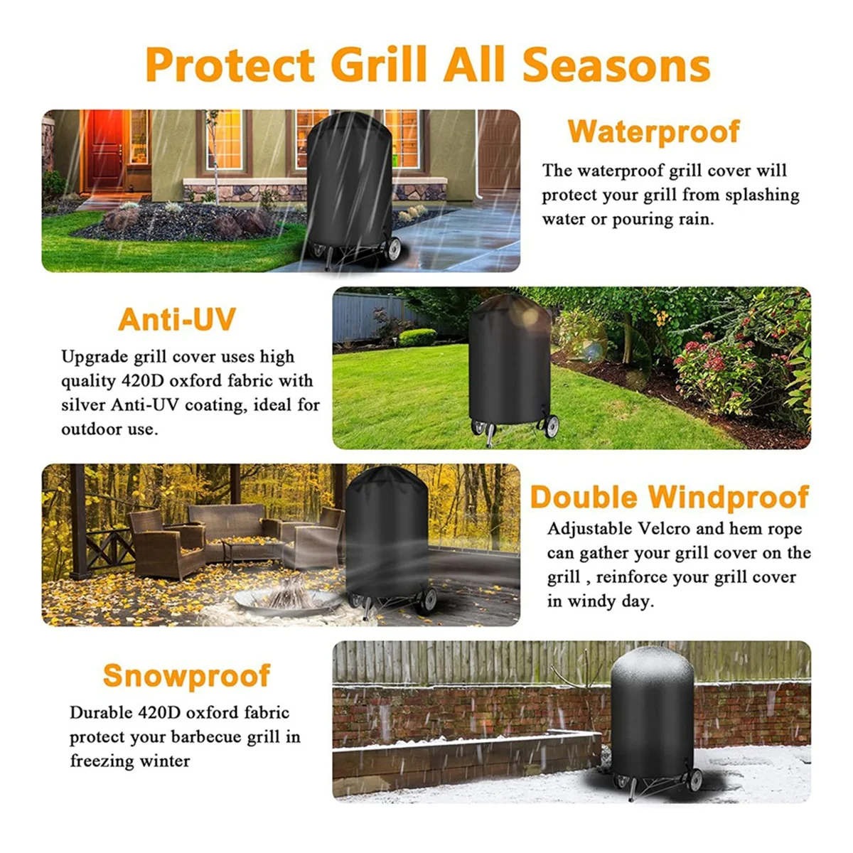BAAU Grill Cover for 22 Inch Charcoal Kettle Outdoor Waterproof BBQ Cover for 22 Inch Charcoal Kettle Grills Black