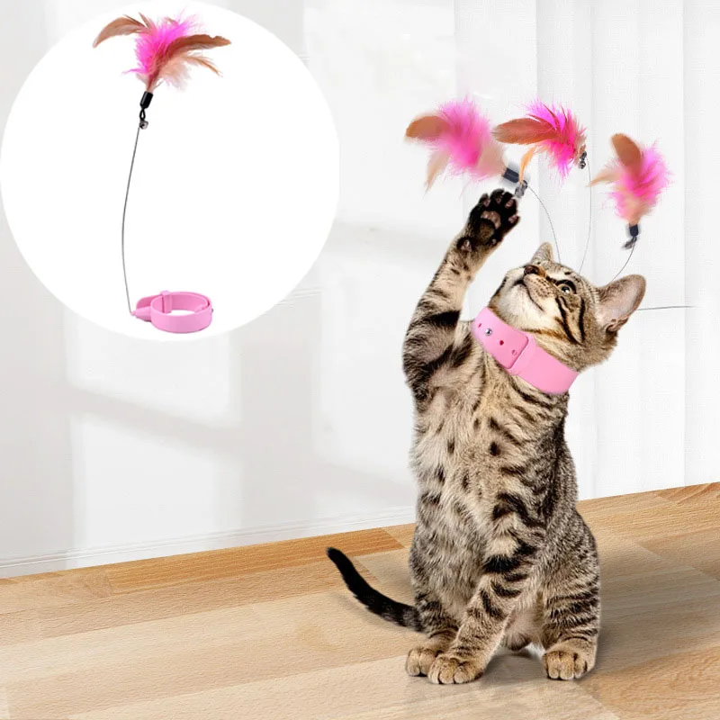 

Interactive Cat Toys Funny Feather Teaser Stick with Bell Pets Collar Kitten Playing Teaser Wand Training Toys for Cats Supplies