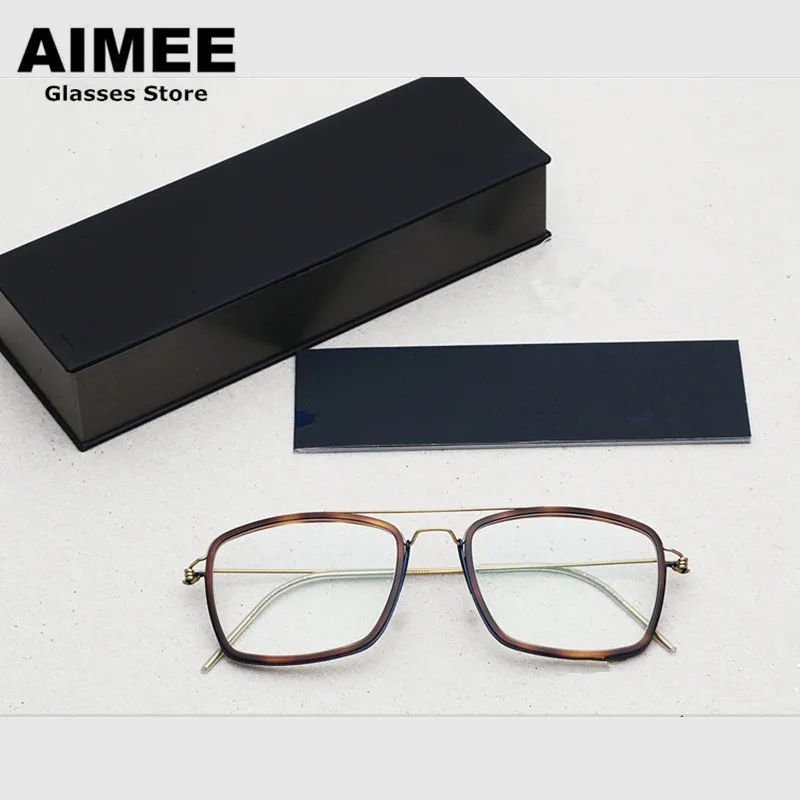 

Denmark Brand Screwless Titanium Square Glasses Frame Men Women Ultralight Double Beam Optical Eyeglasses Myopia Blue Light Lens