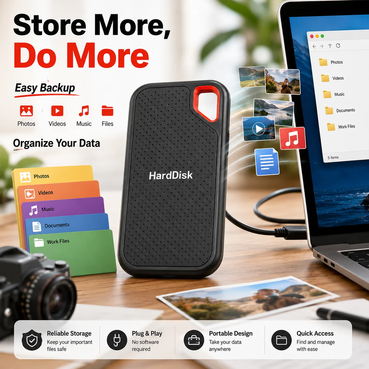 Light Pocket External Hard Drive1TB Hard Disk Storage Device Compatible SSD for MAC PC 3