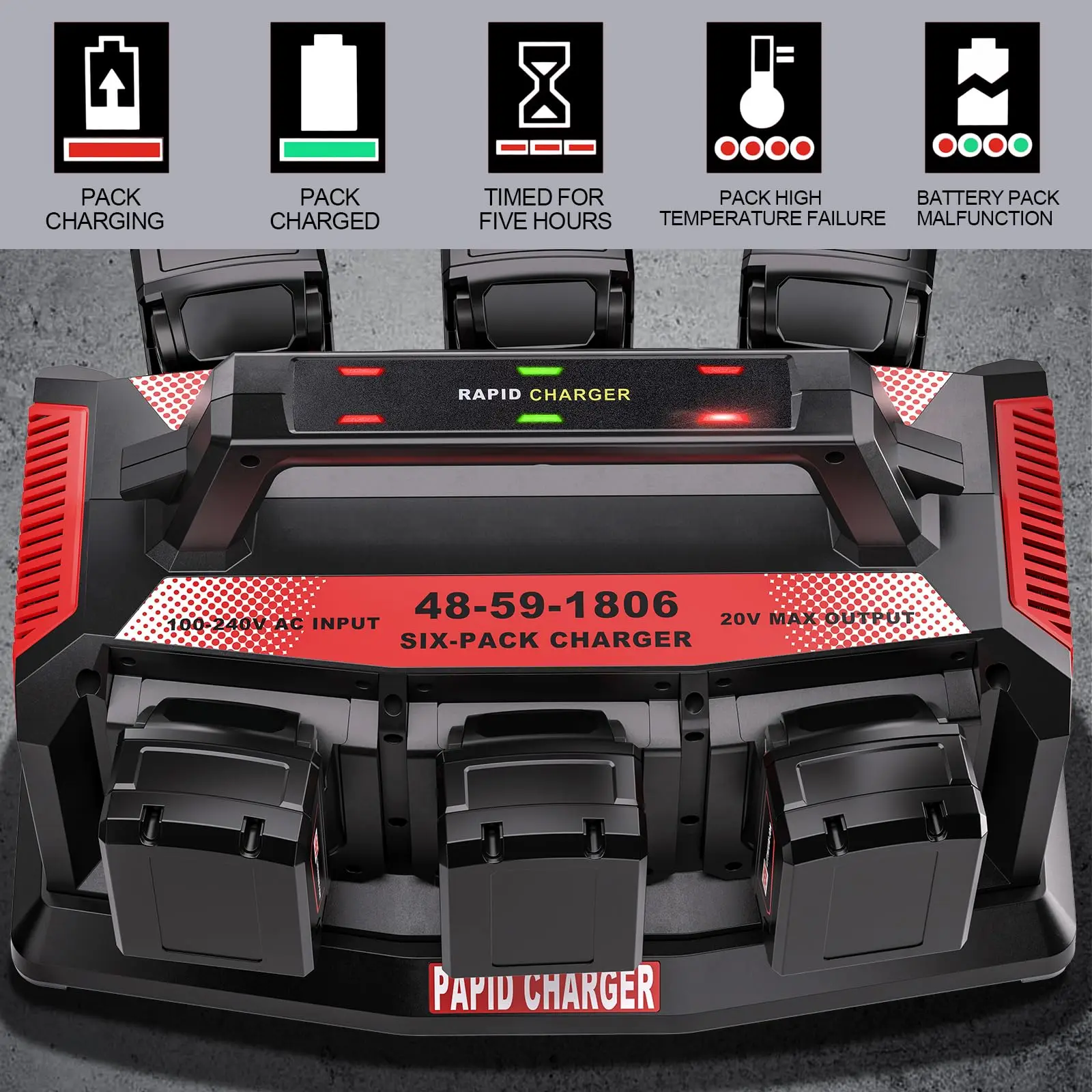 Replacement for Milwaukee M18 Battery Charger Station 6-Ports Simultaneous Rapid