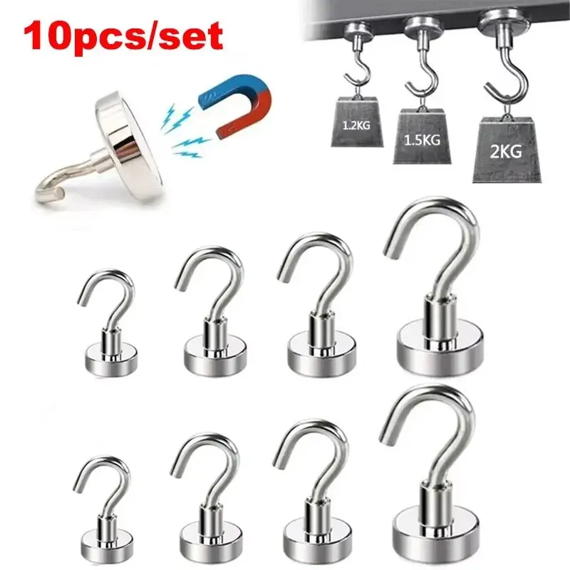 Set of 10 Heavy-Duty Multipurpose Magnetic Storage Hooks for Home and Office Organization